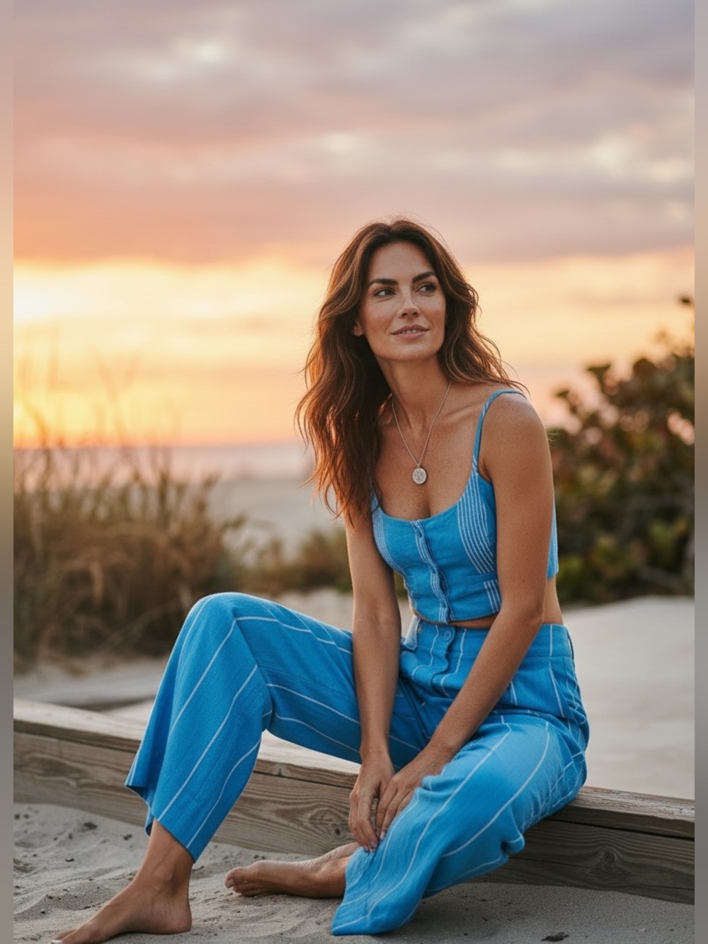 Free People Teal-Blue Casual Friday Set. High Waist Wide Leg ruched top set, sm